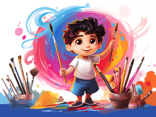 美术绘画招生卡通插画儿童绘画场景